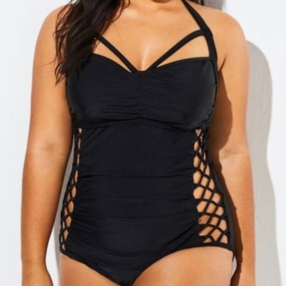Black Cut Out One Piece Swimsuit Size 3XL - Picture 5 of 6